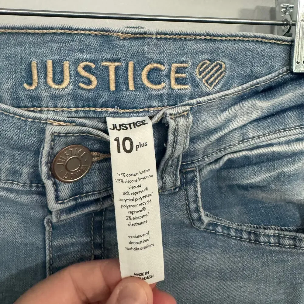 Justice Girls PLUS Size Distressed Skinny Jeans Girls Size 10 PLUS Light Wash
